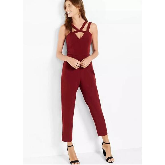 Express Chianti Red Double Strap Sleeveless Cutout Tapered Jumpsuit Romper 6 - Picture 1 of 8